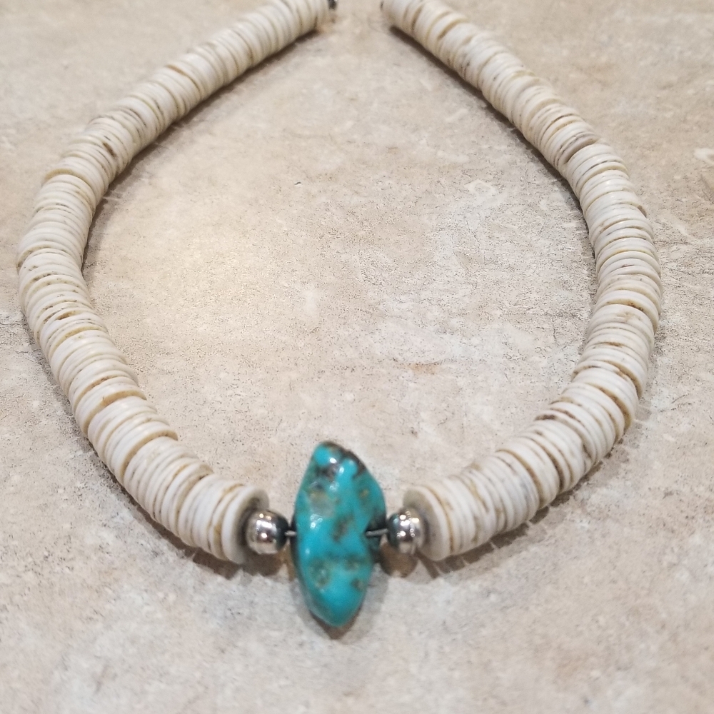 Vintage 70's Pooka Shells Silver Turquoise